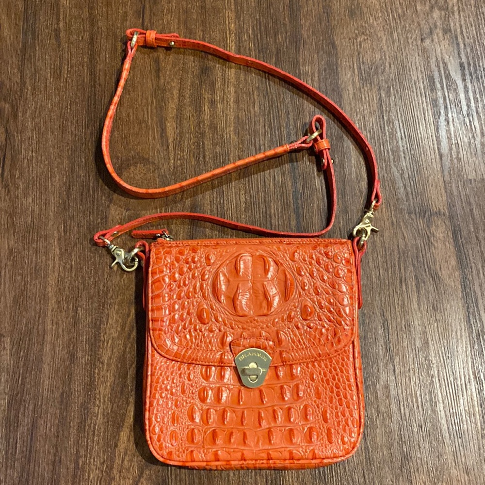 Brahmin Punchy Coral Melbourne Genuine Croc-Embossed Leather Crossbody Purse